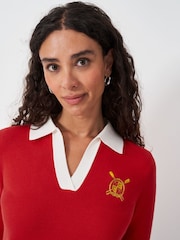 Crew Clothing Red Knitted Crest Rugby Shirt - Image 3 of 5