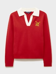 Crew Clothing Red Knitted Crest Rugby Shirt - Image 5 of 5