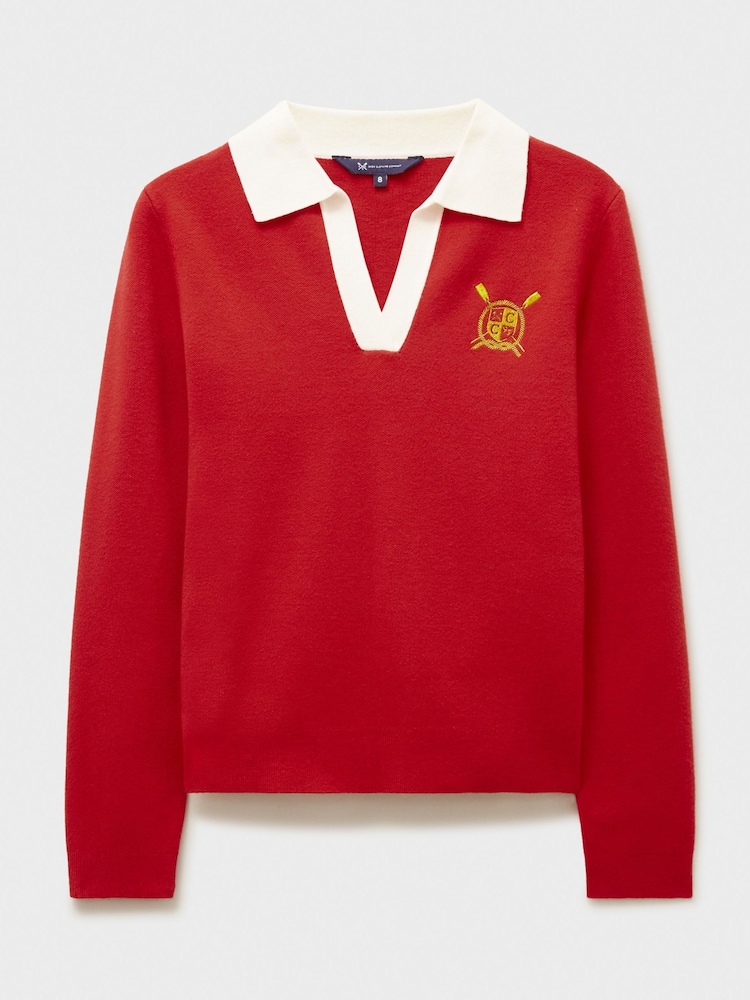 Crew Clothing Red Knitted Crest Rugby Shirt - Image 5 of 5