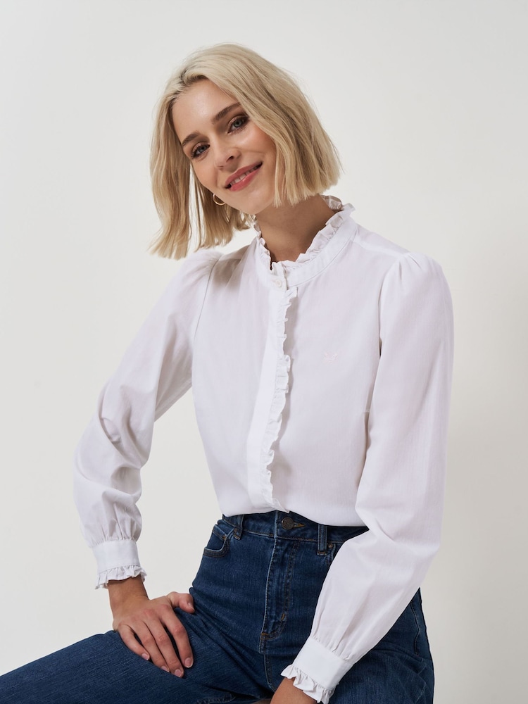 Crew Clothing White Pie Crust Ruffled 100% Cotton Shirt - Image 1 of 4