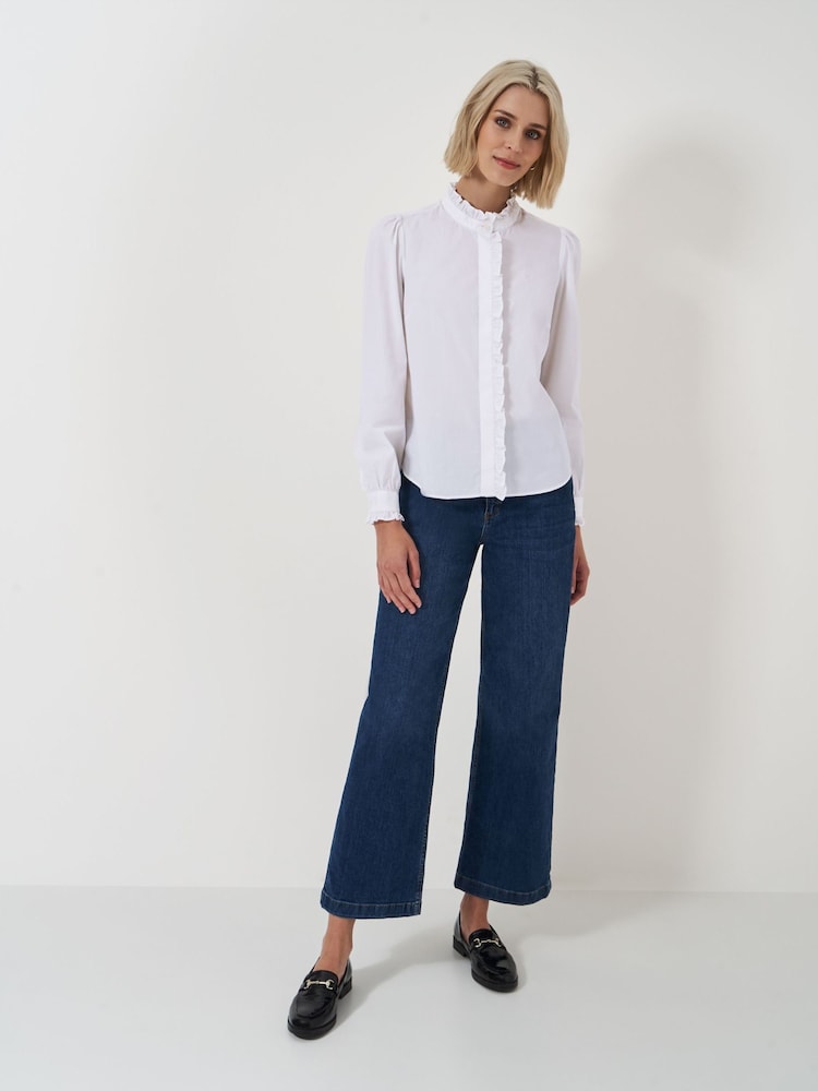 Crew Clothing White Pie Crust Ruffled 100% Cotton Shirt - Image 3 of 4