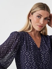 Crew Clothing Blue Lola Metallic Tie Back Blouse - Image 4 of 5