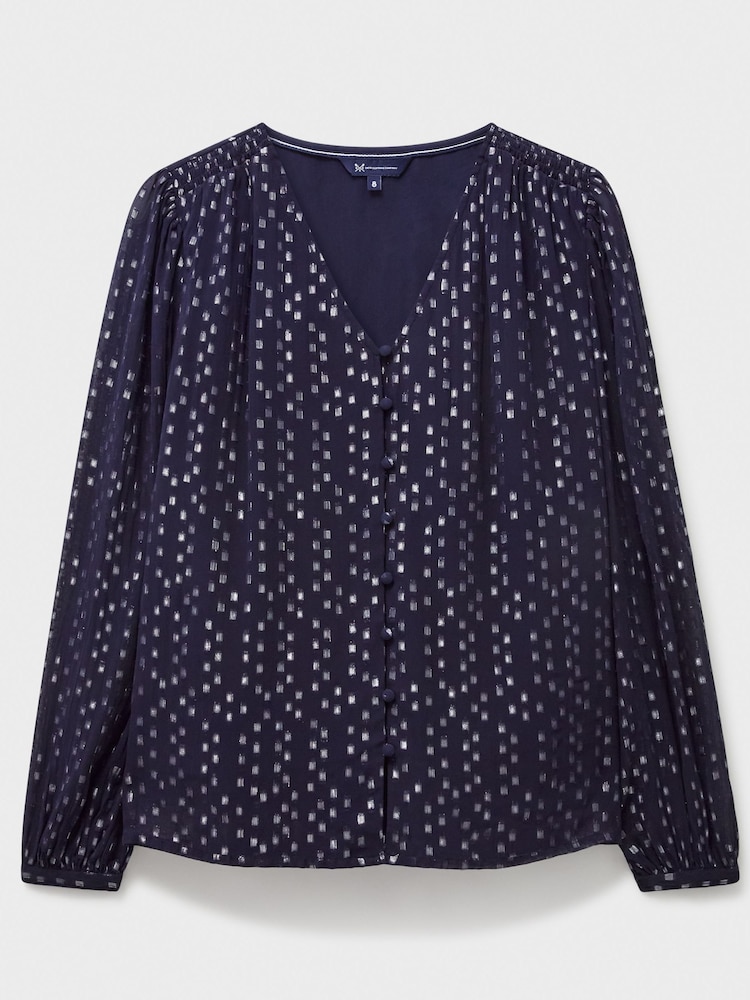 Crew Clothing Blue Lola Metallic Tie Back Blouse - Image 5 of 5
