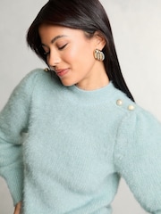 Azul - Lipsy Fluffy Metallic Puff Sleeve Knitted Jumper - Imagen 2 de 4