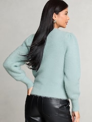 Azul - Lipsy Fluffy Metallic Puff Sleeve Knitted Jumper - Imagen 4 de 4