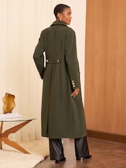 Love & Roses Olive Green Petite Double Breasted Hourglass Longline Coat - Image 3 of 4