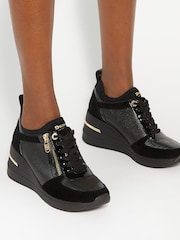 Dune London Black Standard Fit Eiline 2 Side Zip Wedge Trainers - Image 1 of 6