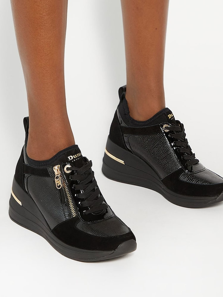 Dune London Black Standard Fit Eiline 2 Side Zip Wedge Trainers - Image 1 of 6