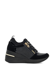 Dune London Black Standard Fit Eiline 2 Side Zip Wedge Trainers - Image 2 of 6
