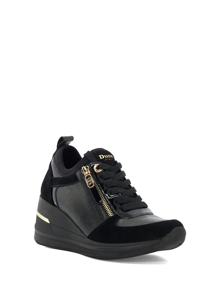 Dune London Black Standard Fit Eiline 2 Side Zip Wedge Trainers - Image 3 of 6