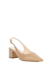 Dune London Brown Compelled Point Block Heel Slingback Shoes - Image 3 of 6