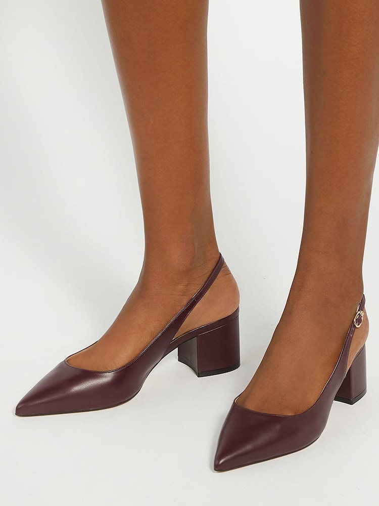 Dune London Burgundy Compelled Point Block Heel Slingback Shoes - Image 1 of 6 Dune London Burgundy Compelled Point Block Heel Slingback Shoes - Image 1 of 6