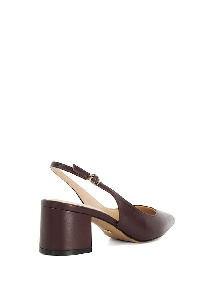 Dune London Burgundy Compelled Point Block Heel Slingback Shoes - Image 4 of 6