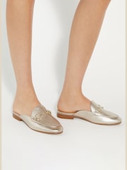 Dune London Gold Glairing Backless Branded Shoes - Image 1 of 6