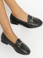 Dune London Black Wide Fit Glair Branded Snaffle Leather Trim Shoes - Image 1 of 6