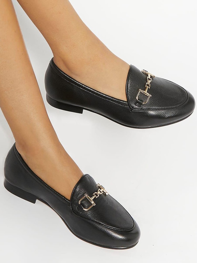 Dune London Black Wide Fit Glair Branded Snaffle Leather Trim Shoes - Image 1 of 6