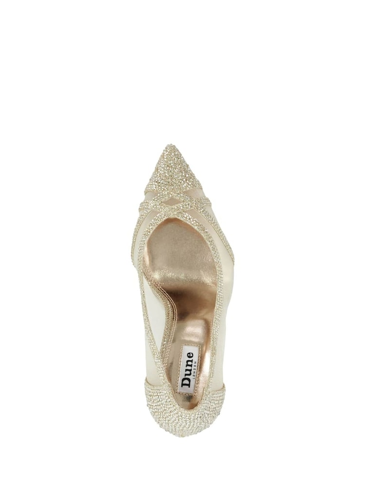 Dune London Gold Wide Fit Bridged Shimmer Mesh Mix Court Shoes - Image 5 of 6