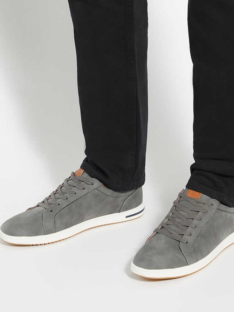 Dune London Light Grey Standard Fit Tezzy Perf Entry Trainers - Image 1 of 6