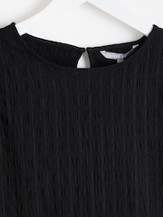 Oliver Bonas Black Textured Puff Sleeve Top - Image 6 of 9