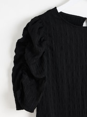 Oliver Bonas Black Textured Puff Sleeve Top - Image 7 of 9