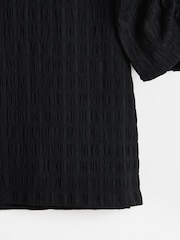 Oliver Bonas Black Textured Puff Sleeve Top - Image 8 of 9