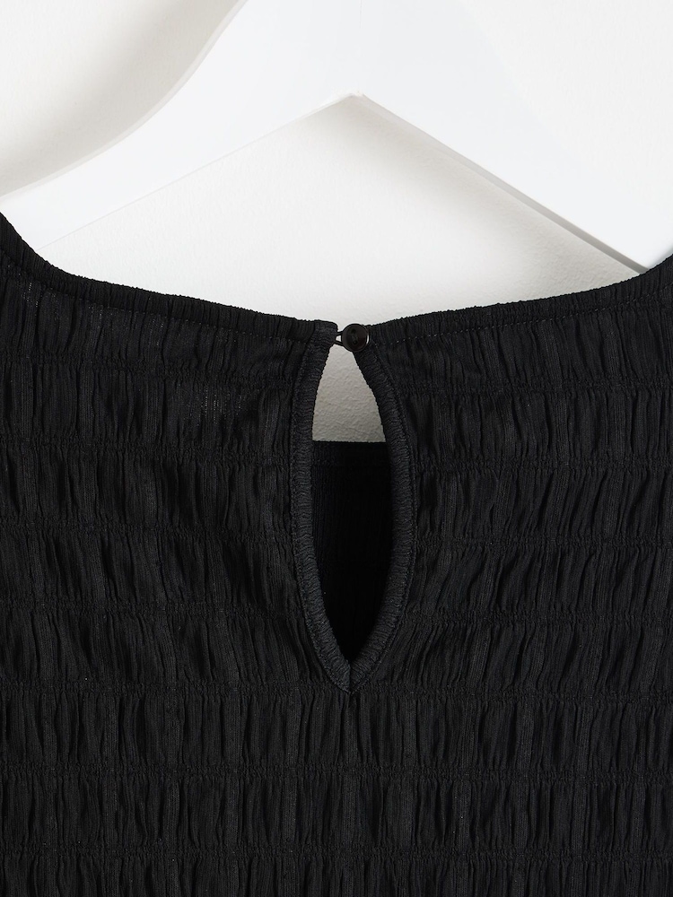 Oliver Bonas Black Textured Puff Sleeve Top - Image 9 of 9 Oliver Bonas Black Textured Puff Sleeve Top - Image 9 of 9