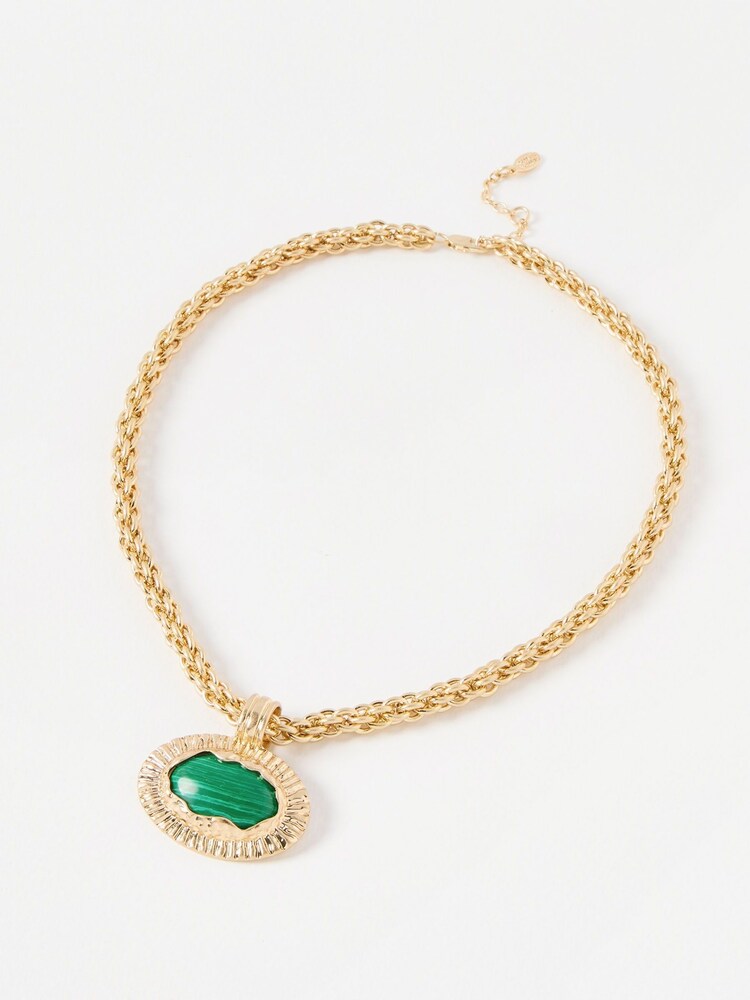 Oliver Bonas Green Inga Malachite Statement Pendant Necklace - Image 1 of 4
