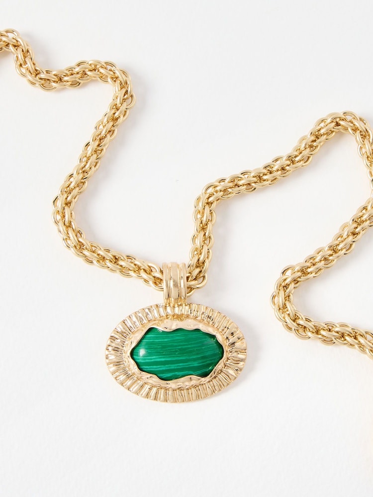 Oliver Bonas Green Inga Malachite Statement Pendant Necklace - Image 2 of 4