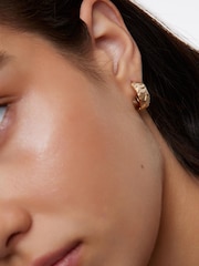 Oliver Bonas Gold Tone Viola Textured Hoop Earrings - Image 4 of 4