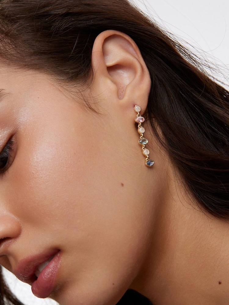 Oliver Bonas Black Gloria Stone Circles Drop Stud Earrings - Image 5 of 5