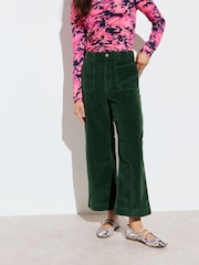 Oliver Bonas Green Corduroy Cropped Wide Leg Trousers - Image 1 of 8