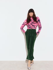 Oliver Bonas Green Corduroy Cropped Wide Leg Trousers - Image 2 of 8