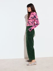 Oliver Bonas Green Corduroy Cropped Wide Leg Trousers - Image 3 of 8