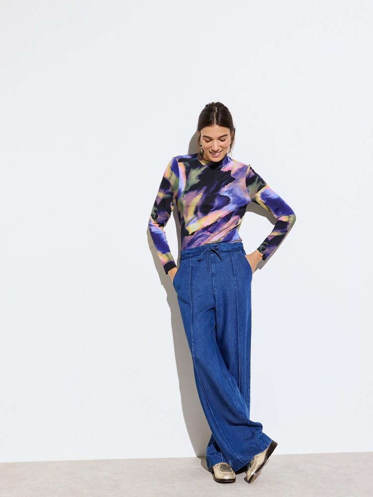 Oliver Bonas Blue Infinity Print Roll Neck Jersey Long Sleeve Top - Image 1 of 9 Oliver Bonas Blue Infinity Print Roll Neck Jersey Long Sleeve Top - Image 1 of 9