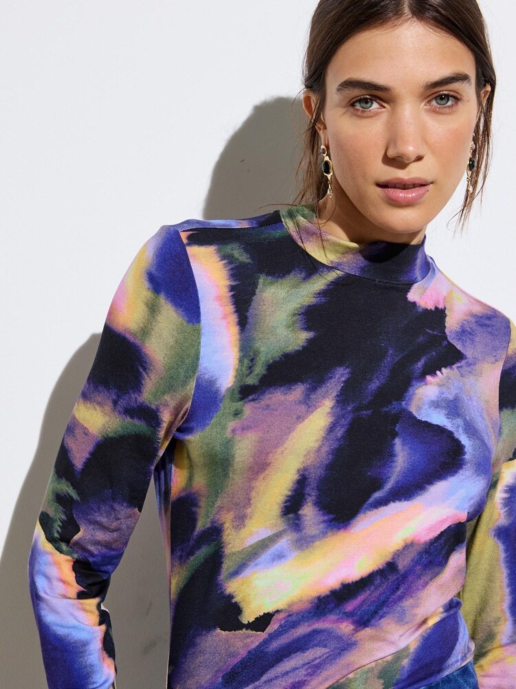 Oliver Bonas Blue Infinity Print Roll Neck Jersey Long Sleeve Top - Image 2 of 9 Oliver Bonas Blue Infinity Print Roll Neck Jersey Long Sleeve Top - Image 2 of 9