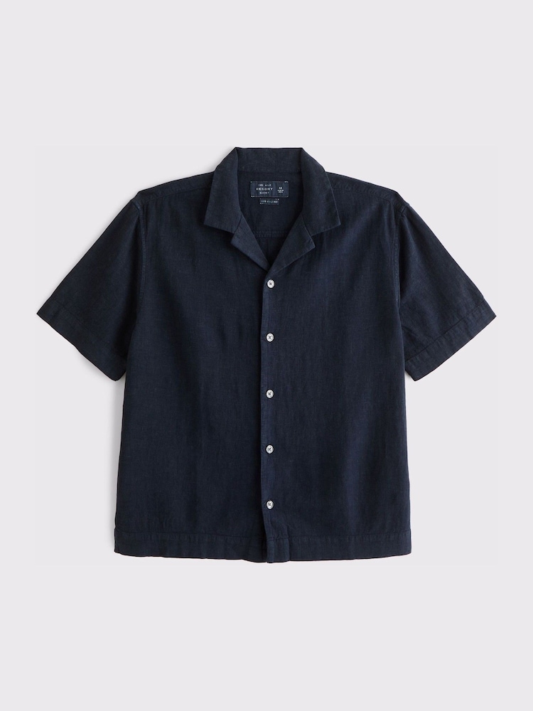 Abercrombie & Fitch Blue Short Sleeve Revere Collar Linen Shirt - Image 1 of 1