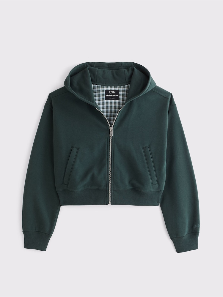 Abercrombie & Fitch Green Terry Cotton Washed  Zip Hoodie - Image 6 of 6