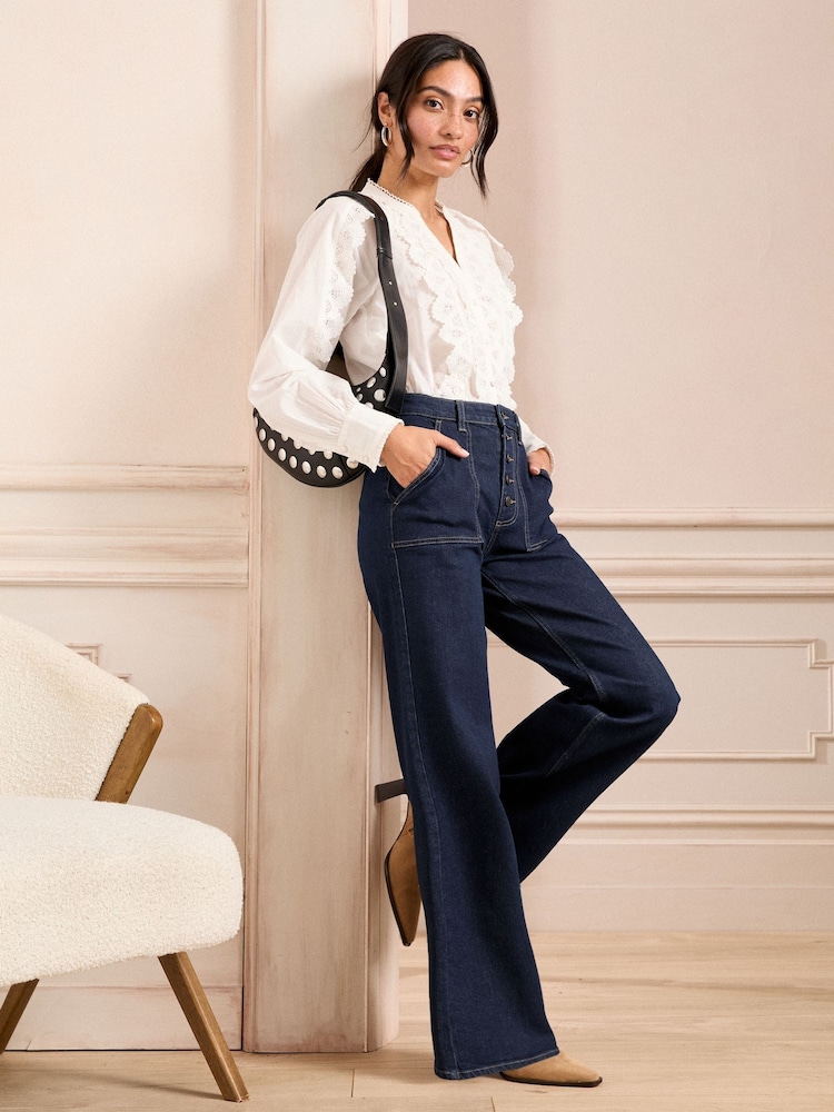 Love & Roses Indigo Blue Wide Leg Button Fly Jeans - Image 2 of 4