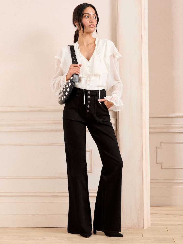 Love & Roses Black Wide Leg Button Fly Jeans - Image 1 of 5