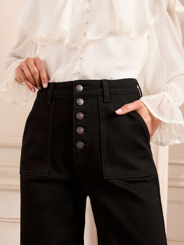 Love & Roses Black Wide Leg Button Fly Jeans - Image 2 of 5