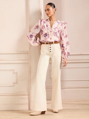 Love & Roses Ecru Wide Leg Button Fly Jeans - Image 1 of 4