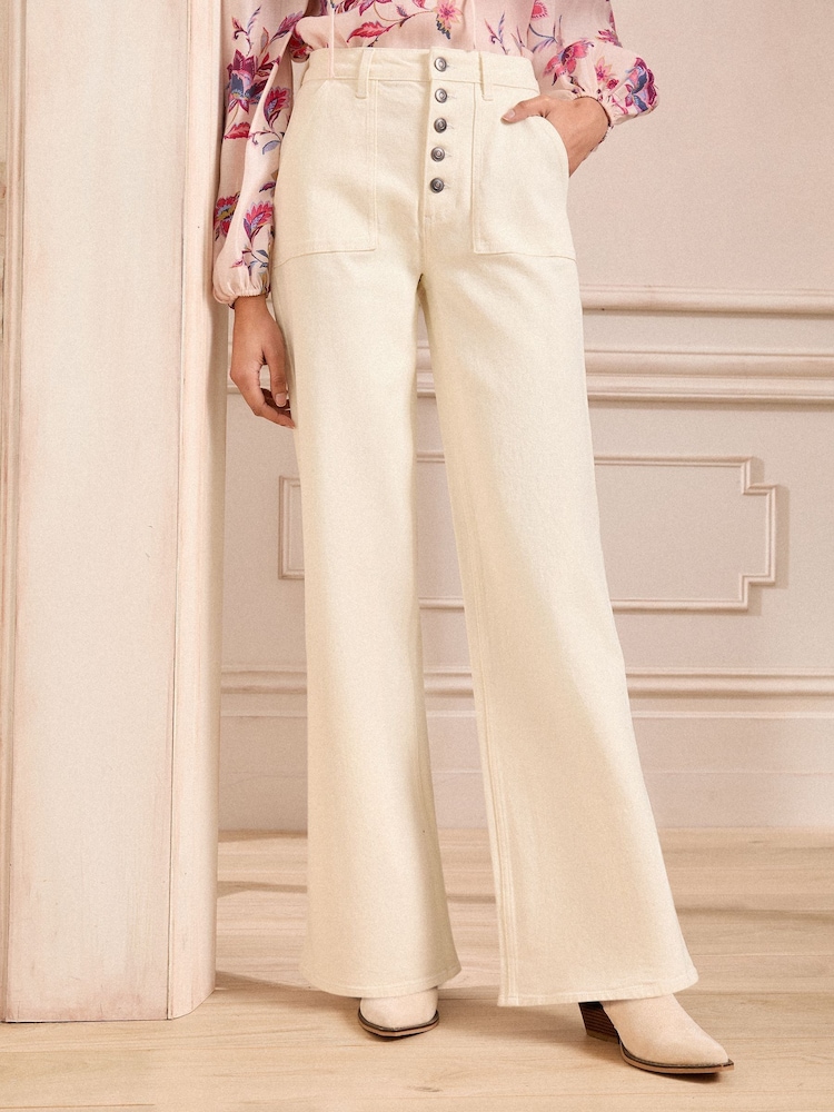 Love & Roses Ecru Wide Leg Button Fly Jeans - Image 2 of 4