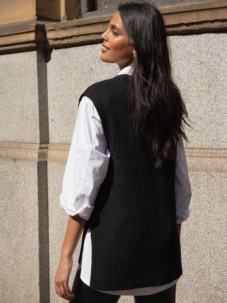 Threadbare Black Cable Knit Sweater Vest - Image 2 of 4