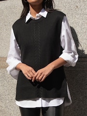 Threadbare Black Cable Knit Sweater Vest - Image 3 of 4