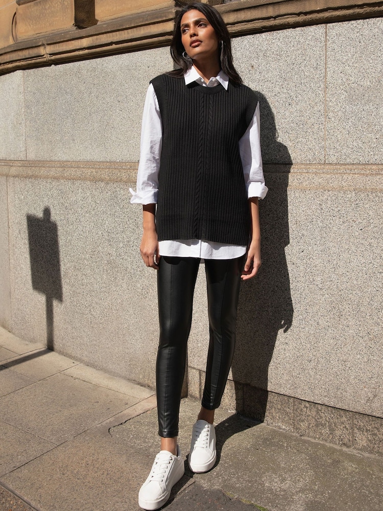 Threadbare Black Cable Knit Sweater Vest - Image 4 of 4