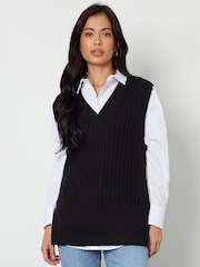 Threadbare Black V-Neck Ribbed Knitted Sweater Vest - Image 1 of 4