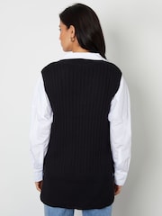 Threadbare Black V-Neck Ribbed Knitted Sweater Vest - Image 2 of 4