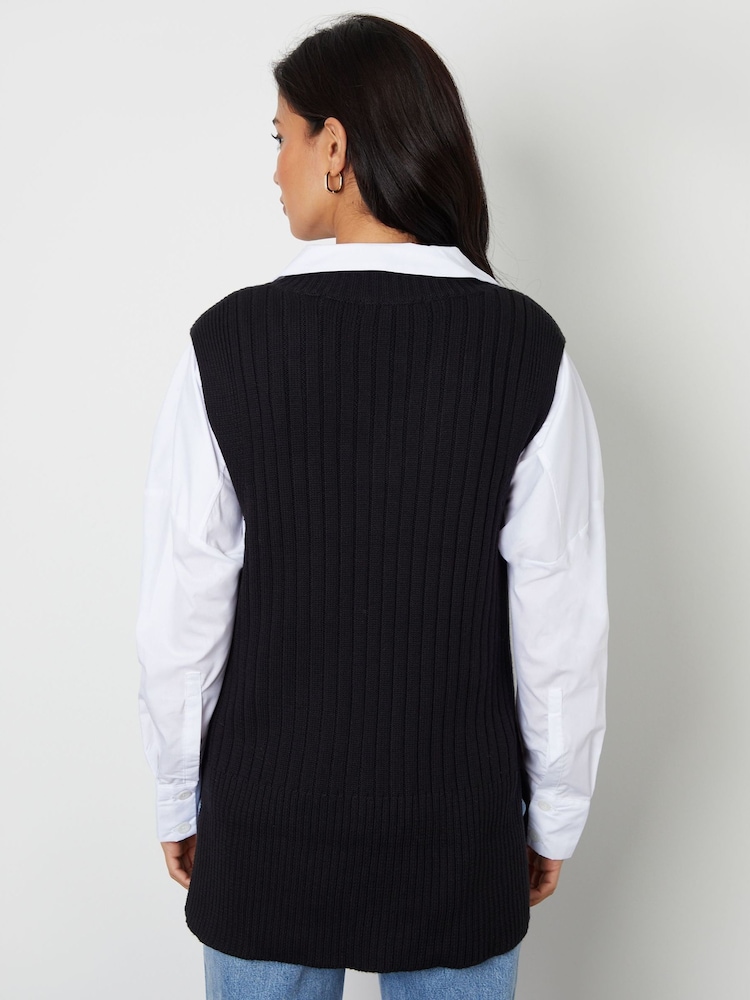 Threadbare Black V-Neck Ribbed Knitted Sweater Vest - Image 2 of 4