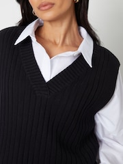 Threadbare Black V-Neck Ribbed Knitted Sweater Vest - Image 3 of 4