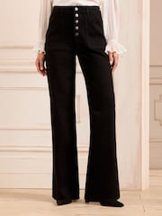 Love & Roses Black Petite Wide Leg Button Fly Jeans - Image 3 of 5